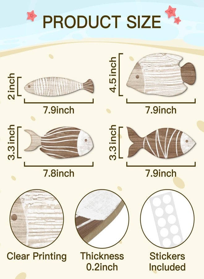Putuo Decor 4 Pcs Wooden Fish Wall Decor Beach Nautical Coastal Theme Fish Wall Sculpture Lake House Ocean Decor Vintage Ornaments for Home Bathroom Bedroom - Image 2